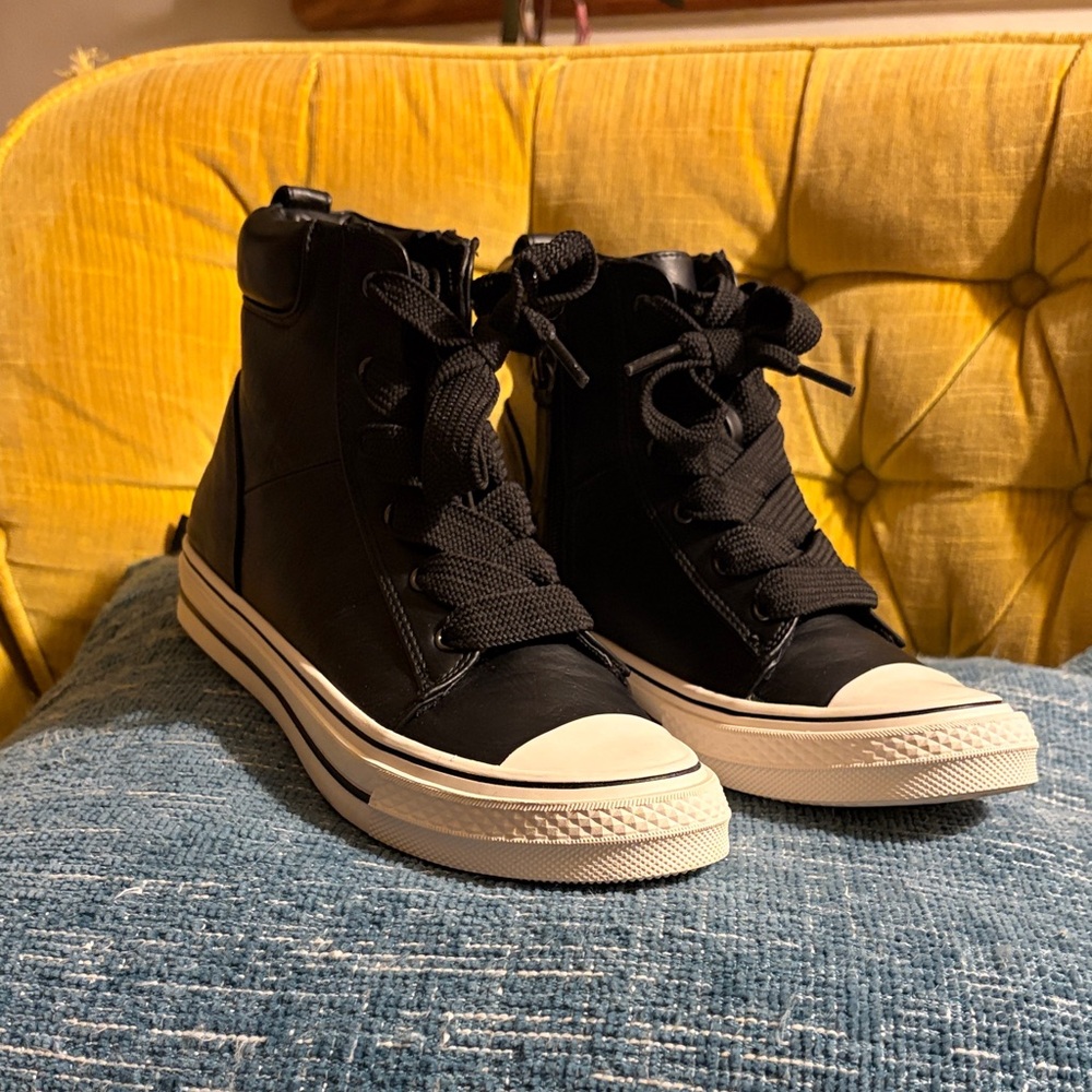 Yellow Box Black and White High-Top Sneakers